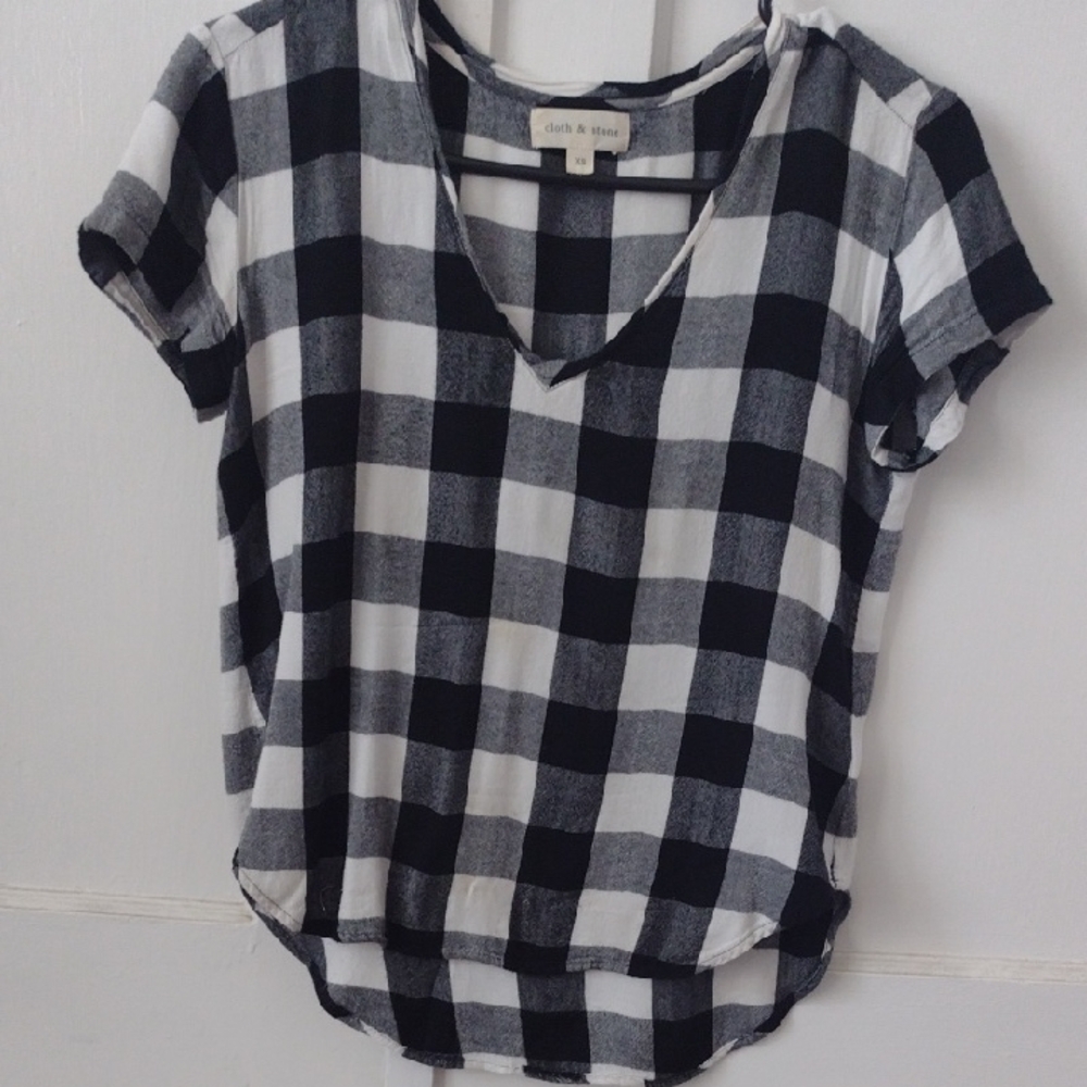 Anthropologie Cloth & Stone Black and White Plaid Women's Top